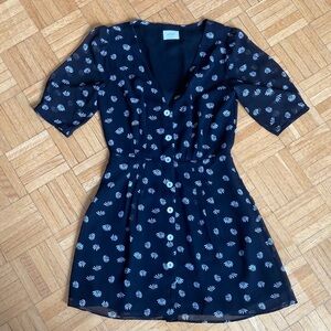 Wilfred Black Mini Dress with White Floral Motif